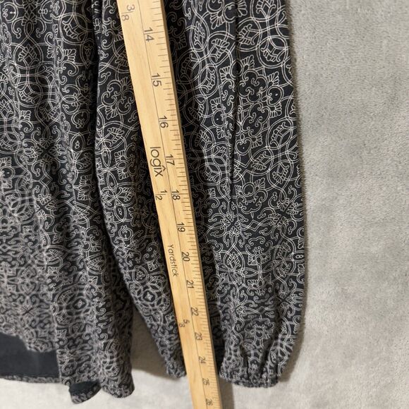 Lucky Brand Top 1X Boho V Neck Long Sleeves Black White Embroidered Whimsical - Picture 7 of 9